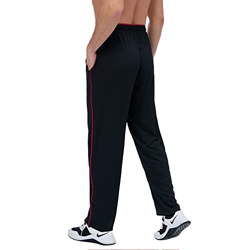 Koukou Men's Sweatpants With Zipper Pockets Open Bottom Athletic Pants For Men Running Jogging Workout Gym Black Red-M #TOP1