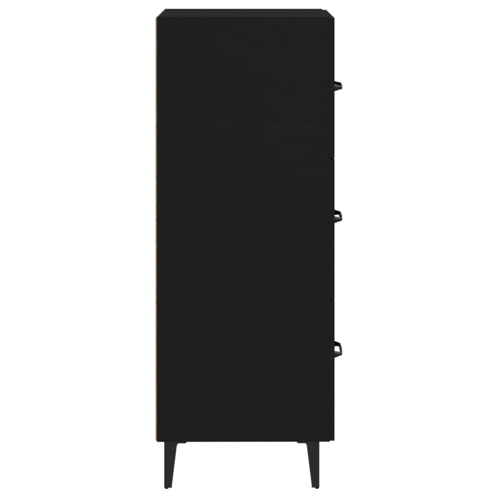 Aparador negro 34,5 x 34 x 90 cm madera y hierro moderno con 3 cajones para salón, dormitorio o pasillo