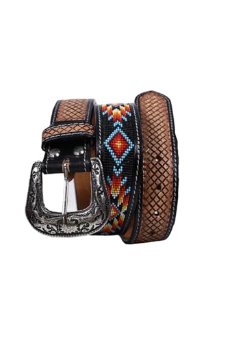 Western Genuine Leather Tooled and Beaded Belt For Men and Women 30IS1043