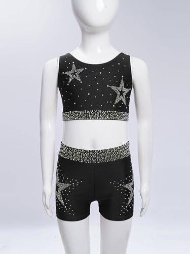 easyforever Pcs Kids Girls Rhinestones Dance Outfit Crop Top with Shorts Gymnastics Jazz Street Hip Hop Dancewear3