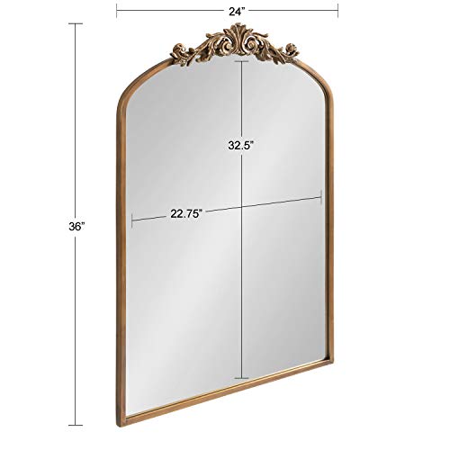 Image of Kate and Laurel Arendahl Traditional Arch Mirror, 24 x 36, Antique Gold, Baroque Inspired Wall Decor