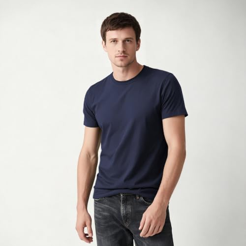 Image of ORJ 2 Pack Men t Shirts Crew Neck Short Sleeve Men's Undershirt Plain Polyester tee Bulk Stretch Soft Tees