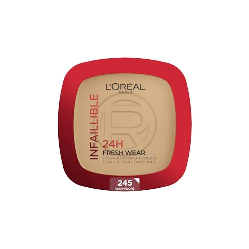 L'Oréal Paris Wasserfestes Puder Make-up mit hoher Deckkraft, Deckendes Kompaktpuder mit mattem Finish und 24h Halt, Infaillible 24H Fresh Wear Foundation Powder, Nr. 245 Golden Honey, 1 x 9 g