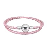 KunBead Double Pink Leather Chain Charms Bracelets for DIY Jewelry Making for Women Teen Girls with Clip Lock Clasp Compatible with Pandora Charms, 7 5 inch