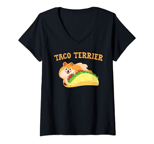 Femme Conception graphique hilarante de Taco terrier T-Shirt avec Col en V