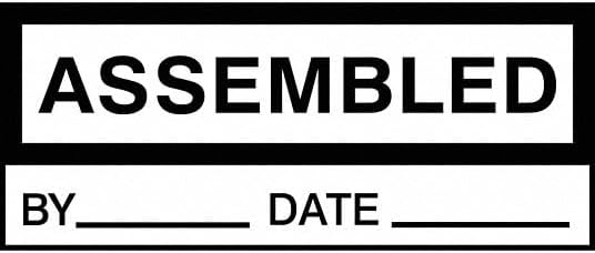 Inspection Label: Assembled, 1 1/2 in Wd, 5/8 in Ht, Black/White, Rectangle, Polyester, 350 PK