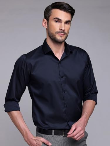 Image of IndoPrimo Men's Satin Shirt with Spread Collar Neck Line Solid Pattern Full Sleeves Regular Fit Western Style and Standard Length