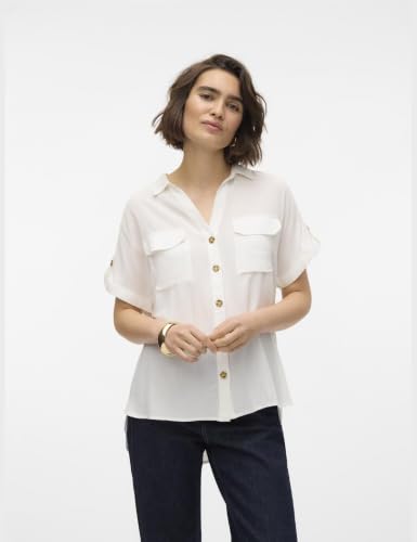 VERO MODA Damen VMBUMPY S/S Shirt WVN GA NOOS Kurzarmbluse, Weiß, L – Ansicht 2