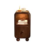 Comodino stretto in legno massello con ricarica wireless, design moderno della metà del secolo, tavolino piccolo spazio per camera da letto, altezza 35 cm, elegante opzione comodino