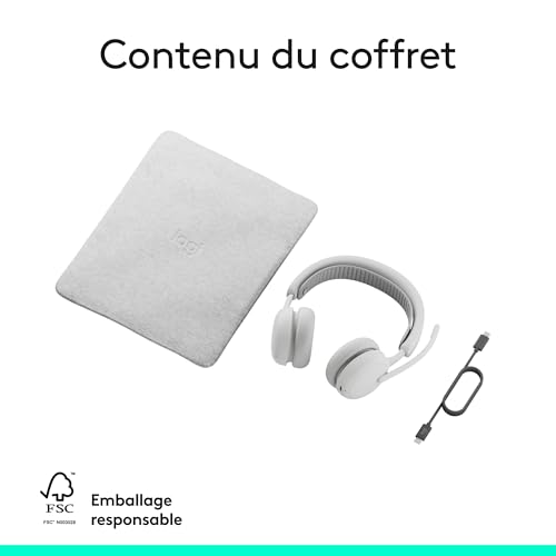 Logitech Zone Wireless 2 ES - Casque sans Fil Anti-Bruit avec ANC Hybride adaptative, Bluetooth, Blanc cassé