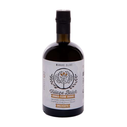 Village Batch Manaki Organic Extra Virgin Olive Oil 16.9oz (Pack of 1) Cold Pressed and Unfiltered EVOO, Early Harvest Greek Olive Oil with Buttery, Smooth Flavor, Perfect for Drizzling, Cooking and Salads