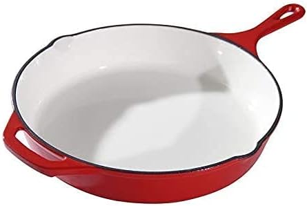 Amazon Gdskl 白い丸いエナメルフライパン 鋳鉄フライパン コーティングされていない中華鍋調理鍋 Diy 工具 ガーデン