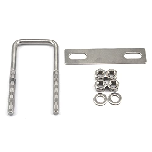 Image of M8x50x100mm 304 Stainless Steel Square U Bolts with Hex Nuts,Frame Plate,Round Washers (2 Pieces)