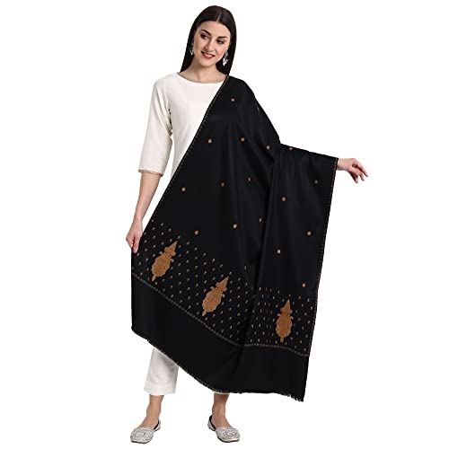 Zamour Kashmiri Indian Sozni Embroidery Paper Mache Style Pashmina Wool Shawl Scarf for Women