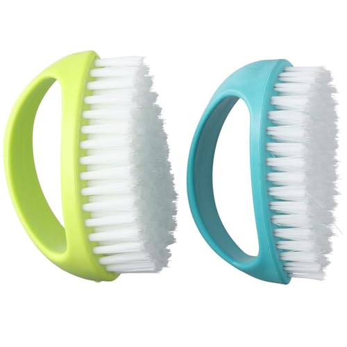 hobbyme 2 cepillos de limpieza multiusos limpiadores escobillas azul y verde, cepillo de plástico para zapatos con asa, cepillo duradero y resistente para el hogar, cocina, baño