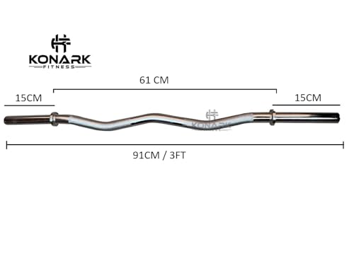Image of Konark Fitness Premium 28mm (3 Feet EZ Curling) Solid Steel Gym Barbell Rod - Anti-Slip Grip, Chrome-Plated Weightlifting Bar for Home & Commercial Gym | Durable Workout Bar for Strength Training & Powerlifting