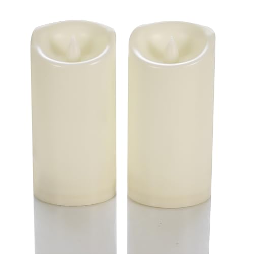 Image of Outdoor Battery Operated Flameless LED Candles with Timer D3 inchxH6 inch 2 PCS | CANDLE CHOICE Waterproof Plastic LED Pillar Candles for Lantern Patio Garden Wedding Party Halloween Christmas Decorations