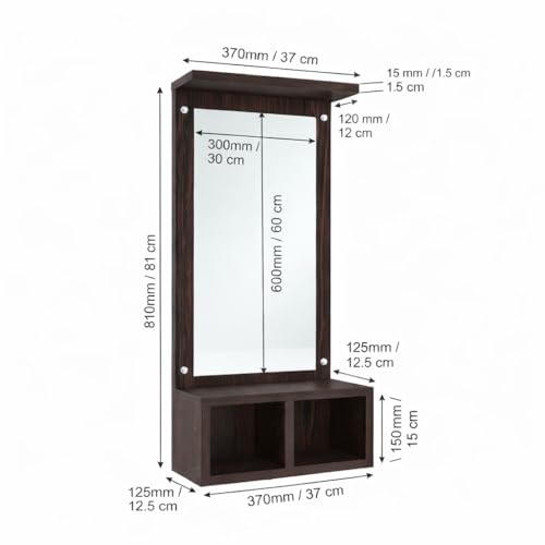 Image of Wooden Dressing with Storage Shelf for Bedroom, Modern Vanity Mirror Organizer, Stylish Bedroom Furniture for Makeup & Daily Essentials, Large HD Wall Mirror for Home Decor Dark Finish