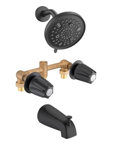 9-Setting Rain Shower Faucet& Bathtub 2 Handle Knob Tub & Shower Rough-In Valve Included Rough-in Valve Matte Black