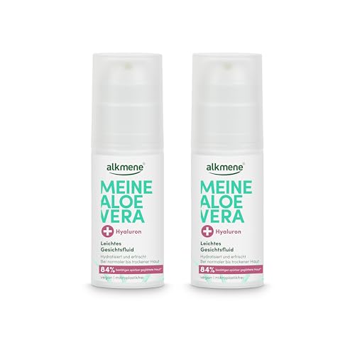 alkmene 2x Aloe Vera Gesichtsfluid mit Hyaluron 50 ml - Aloe Vera Gel Gesicht für normale bis trockene Haut - Feuchtigkeitscreme vegan - Aloe Vera Gesichtscreme, Alea Vera Gel, Aloeveragel alkmene 2x Aloe Vera Gesichtsfluid mit Hyaluron 50 ml - Aloe Vera Gel Gesicht für normale bis trockene Haut - Feuchtigkeitscreme vegan - Aloe Vera Gesichtscreme, Alea Vera Gel, Aloeveragel