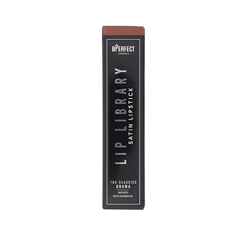 BPerfect Lip Library Lipstick - Long Lasting Satin Lipstick Infused with Jojoba Oil, Shade Drama (Deep Brown Red) - Image 2