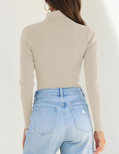 Image of ZESICA Women's Turtleneck Long Sleeve Shirts 2026 Spring Trendy Tops Slim Fitted Ribbed Knit Basic Casual Sweater