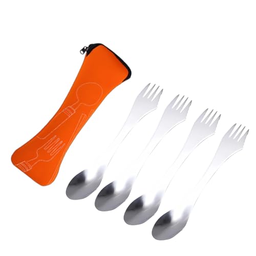 Spork,A Set of 4-Piece sporks Stainless Steel Spork: Fork, Camping Fork, Campings Tableware, Travel Gear, A Set of Knives, Forks and Spoons, and A Set of Travel and Camping Knives, Forks and Spoons