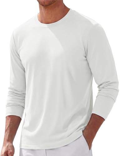 TACVASEN Mens Long Sleeve Tee Shirts Mens White Tee Shirts Crew Neck Basic Top for Casual Outdoor White