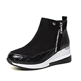 Qgtxf Zapatillas Deportivas de Moda para Mujer Talón Cuña Plataforma Botines de Tobillo Botas Vestido con Cremallera Lateral Zapatos Cómodos Caminar(Black,39 EU)