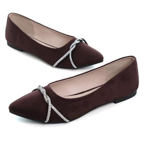Image of TN TANGNEST Womens Casual Flats Chain Ballet Flats | Fashion Pointed Toe Rhinestone Flats, Comfort Slip On Dress Shoes for Business Work Office Wedding Party