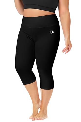 Deerose - Black Women's Swim Pants – UV Blocking Surf Tights, Plus Size Capris 2X, Tummy Control, Hawaiian Tropical Design - Best Deal on Amazon