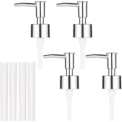 MOJOTIC 4 Stück Seifenspender Pumpkopf, Dosierpumpe, Seifenpumpe, Enthalten 4 Wurzel Hartes Rohr, 28 Zahn langem Mund Seifenspender Ersatzpumpe Cover