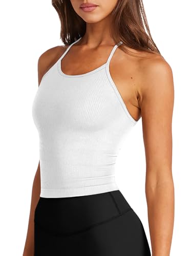Image of LASLULU Womens Sports Bra Seamless Long Tank Spaghetti Strap Workout Bra