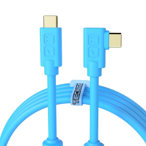 DJ TechTools Chroma Cable – USB-C to USB-C Cable | 100W Power Delivery, 10Gbps, 4K60, Ferrites | Audio-Optimized, Color-Coded with Cable Tie | Blue 6.4ft (2M) Angled