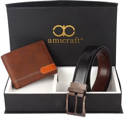 Image of Amicraft PU Leather Men's Combo Pack Of Wallet & Reversible Belt Gift Set