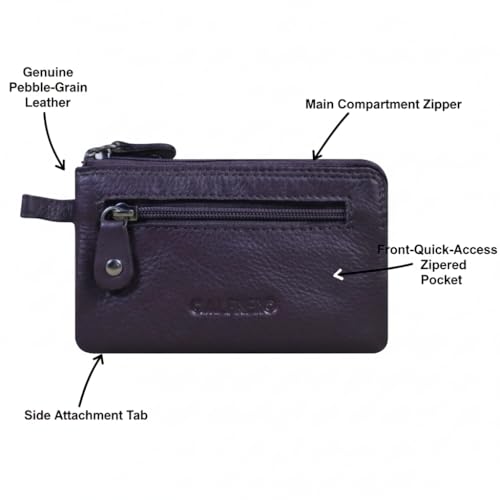 Image of CALFNERO Genuine Leather Key Case & Coin Pouch for Men & Women | Dual Zipper Key Holder with Built in Key Rings | Compact Coin Wallet & Everyday Carry Organizer