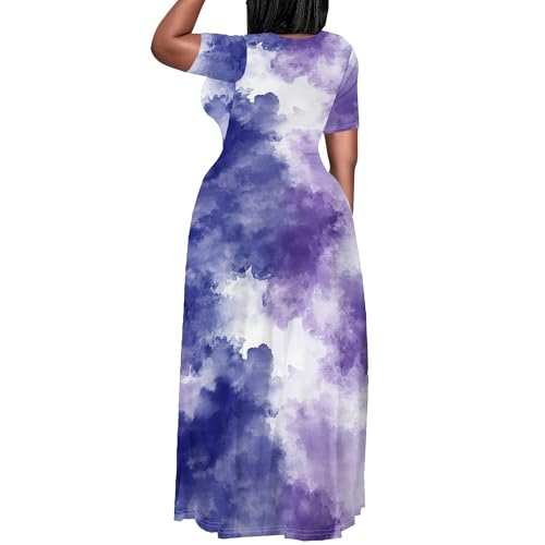 Image of SUZONANA Plus Size Maxi Dress for Curvy Women Summer Casual Sundress Short Sleeve Loose Vacation Dress