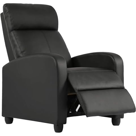 FDW Recliner Chair for Living Room Home Theater Seating Single Reclining Sofa Lounge with Padded Seat Backrest (Black) Cover