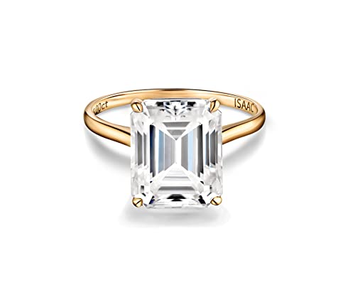 Isaac Wolf Emerald Cut 14K Solid Gold 5 Carat Genuine Moissanite Diamond Solitaire Proposal Wedding Ring 14K Solid White, Yellow Or Rose Gold (White Gold, 6) #TOP9
