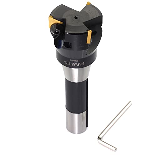 Image of OSCARBIDE Indexable End Mill R8 Shank TPG32,2 inch Cutting Diameter,3 Flutes | 6 inch Overall length | 3 TPCN32PDTR /TPG322 Carbide Inserts | For Steel & Stainless & Cast Iron & Aluminum | Smooth Finishing