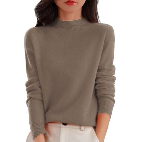 Cashmere Sweaters for Women Long Sleeve Mock Neck Knitted Tops Warm Soft Wool Blend Lightweight Pullover Sweater
