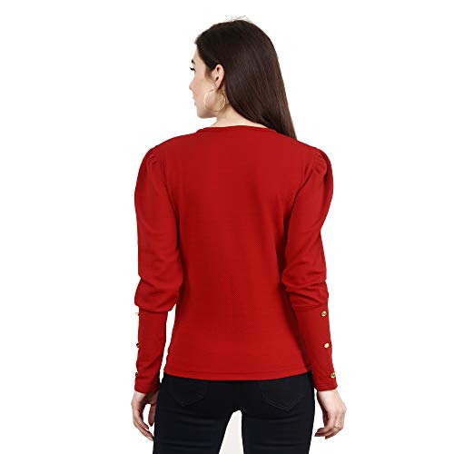 Image of POPWINGS Casual Solid Puff Button Long Sleeves Tops for Women || Summer Round Neck and Stylish Western Top for Women