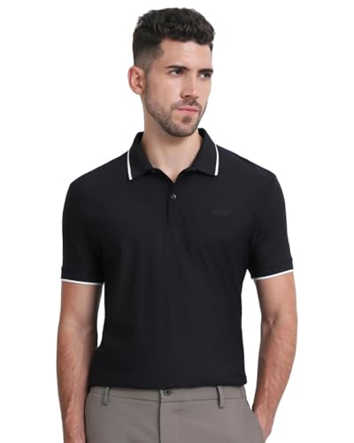 Image of MUFTI Black Solid Polo T Shirt