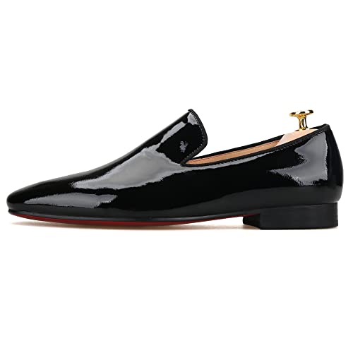 FERUCCI Men Square Toe Plain Black Leather Slippers Loafers Flats Prom Wedding Shoes