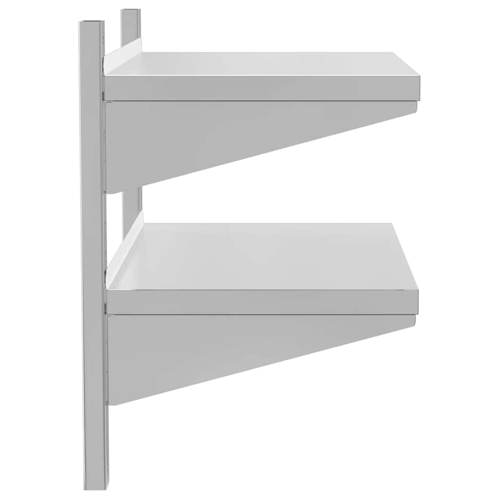 Estante de pared de acero inoxidable con 2 suelos, 75 x 40 x 60 cm, plateado, resistente a la corrosión, para cocina, baño, oficina