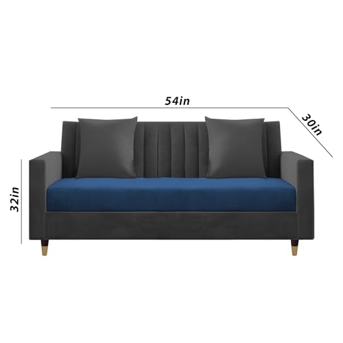 Image of Casaliving Garcia 3+2 Seater Sofa Set for Living Room (Black - Blue)