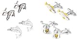 MRCUFF Fish Fishing Reel Fisherman 4 Pairs Cufflinks in a Presentation Gift Box & Polishing Cloth