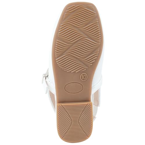 Girls Dress Shoes Square Toe Slingback Flats Adjustable Buckle Strap Mary Jane Shoes for Girls for Wedding,Party,Birthday,Colorful White,134