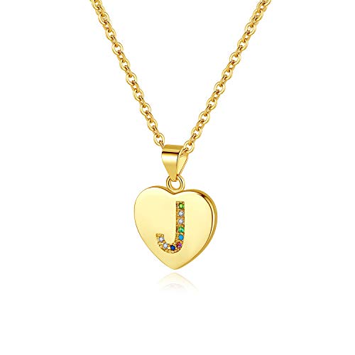 j 14K Gold Plated Cubic Zirconia Initial Necklace | Letter Necklaces for Women