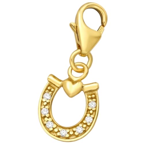 Herz Hufeisen Charm Anhänger 925 Sterling Silber Gelbgold vergoldet